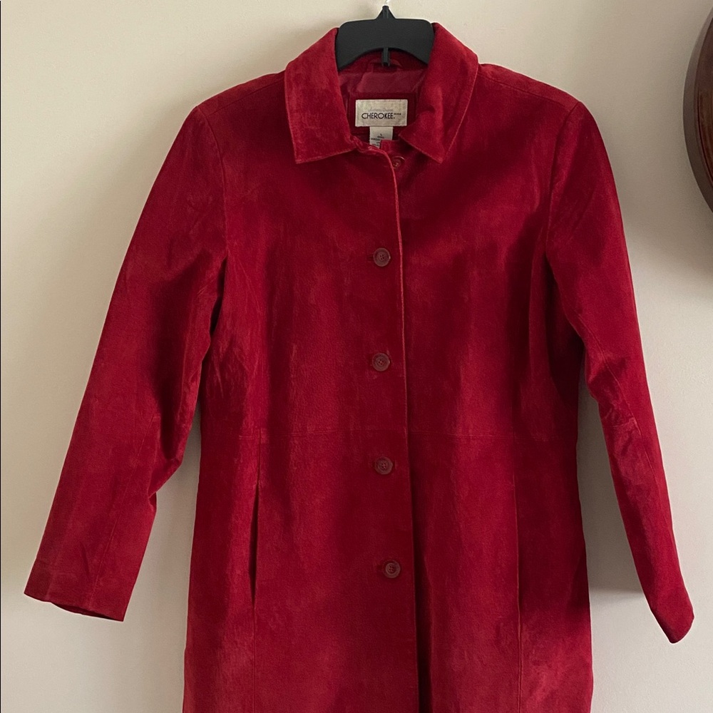 Women’s Cherokee Red suede leather burton down dress jacket Large Vintage Vibran